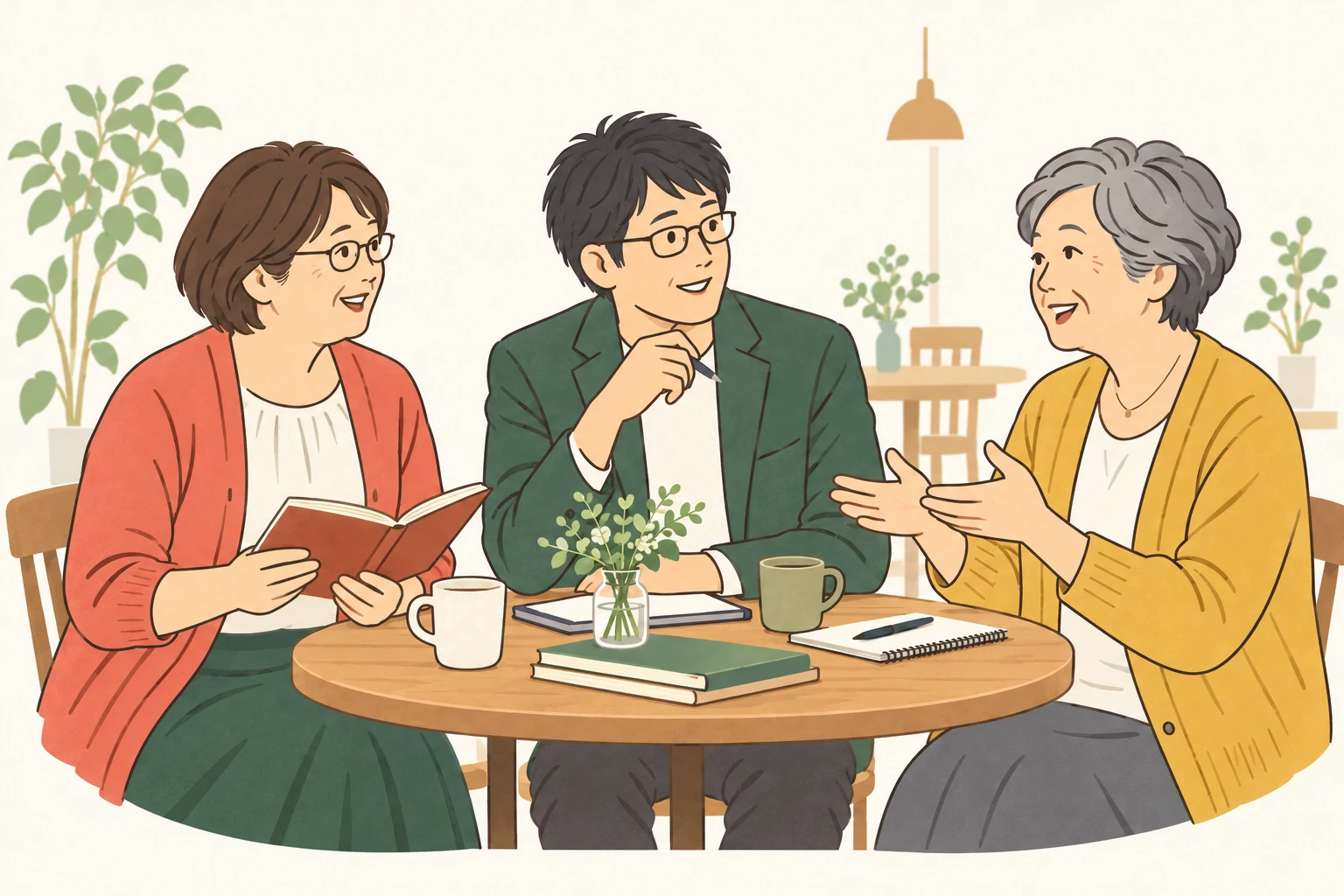 学校の先生と授業について話す参加者のイメージ