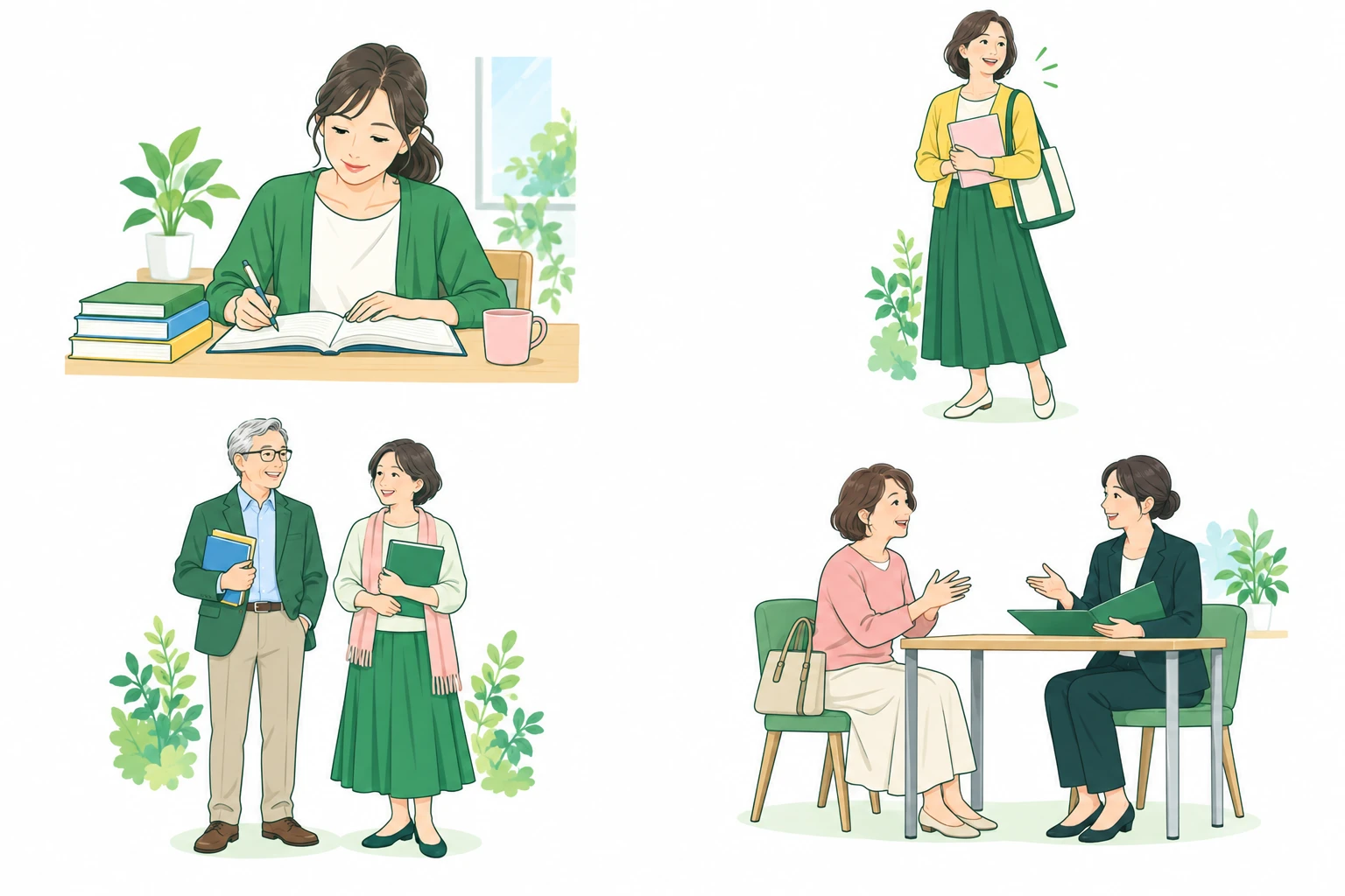 テキストを開いて学ぶ女性